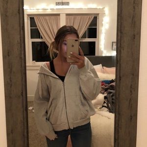 American Eagle Grey Oversized Zip Up